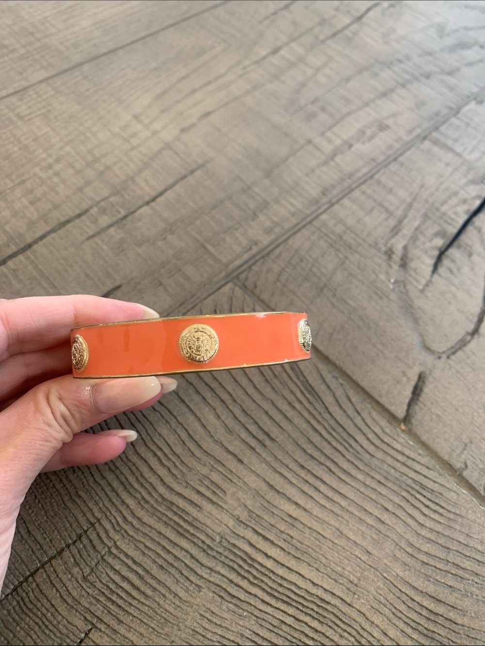 NWOT—-Coach Orange Enamel Bangle with Gold Medallions